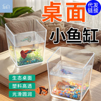 Mini Desktop Clear Fish Tank for Office Living Room, Small Ecological Aquarium