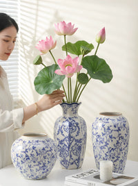 New Chinese Style Blue and White Ceramic Vase for Hydroponic Flowers and Arrangements, Living Room Entrance Decor