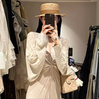 Women's Ice Silk Hollow Knit Sun Protection Shawl Long Sleeve Thin Solid Color Cape