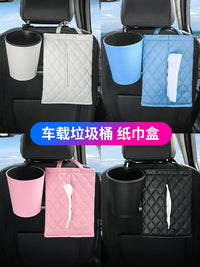 Car Trash Can with Tissue Box and Storage Bag, Rear Seat Hanging Organizer for Vehicles