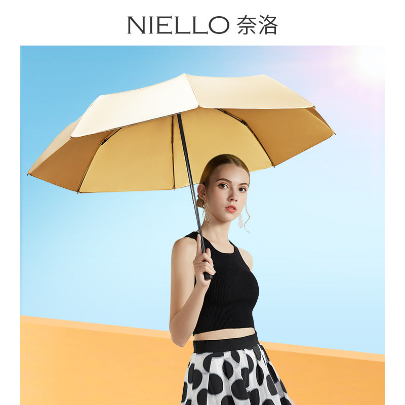 Nailuo UPF50+ Double-Layer Triple-Fold Sun Umbrella with Titanium Coating for UV Protection