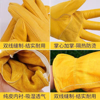 Thickened Cowhide Heat Resistant Welding Work Gloves for Outdoor BBQ and Material Handling