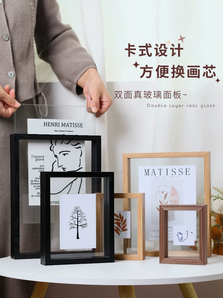 Double-Sided Transparent Glass Picture Frame for A4 Artwork and Photos