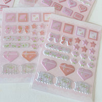 Korean Style Pink 3D Bubble Stickers for Scrapbooking and Decoration - Hearts, Bows, Roses, Lace Borders