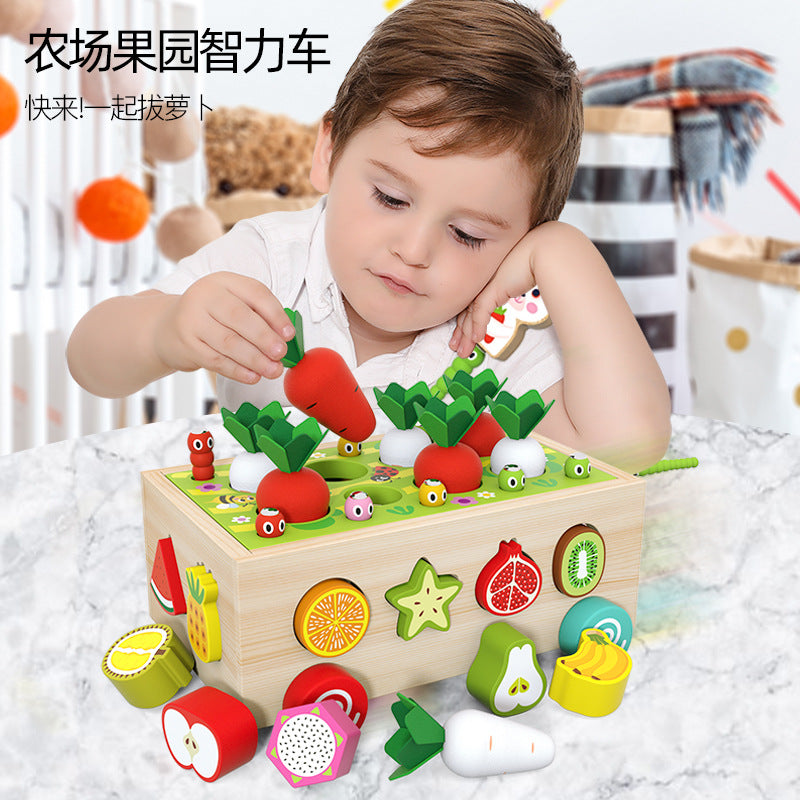 Kids Wooden Farm Carrot Pulling Shape Matching Disassembly Toy Car Early Education Puzzle