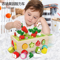 Kids Wooden Farm Carrot Pulling Shape Matching Disassembly Toy Car Early Education Puzzle