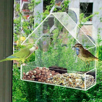 Window Mounted Clear Acrylic Bird Feeder with Suction Cups for Parrots and Wild Birds