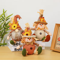 Autumn Harvest Festival Sunflower Faceless Doll Scarecrow Figurine for Desktop & Window Decor