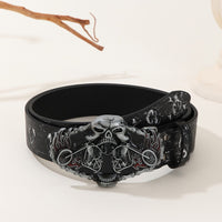 Men's Genuine Leather Belt with Designer Buckle for Motorcycle Riders