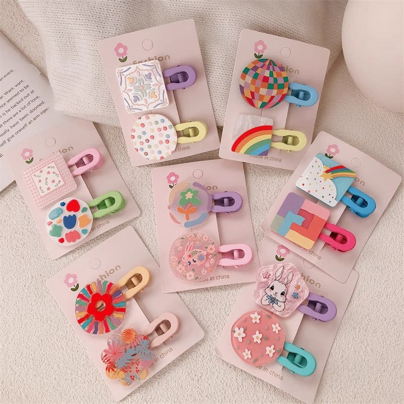 Korean Style Geometric Color Block Acrylic Hair Clips for Kids and Girls