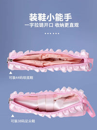 Ballet Dance Shoe Storage Bag for Kids - Pink Zipper Pouch with Mesh Pocket