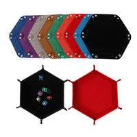 Hexagonal Velvet Dice Tray and Storage Box, Foldable PU Leather Organizer for Tabletops