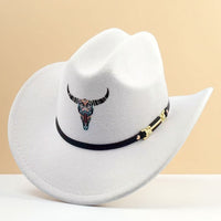Unisex Western Cowboy Hat with Wide Brim and Lychee Pattern Leather Band