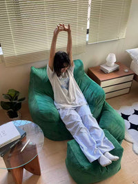 Lazy Sofa Recliner with Footrest, Single Tatami Bean Bag Chair for Bedroom Balcony Reading