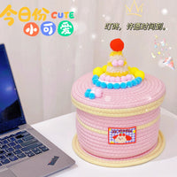 Cartoon Fabric Storage Basket with Lid, Large Capacity Desktop Organizer for Home, Small Cake Storage Bin