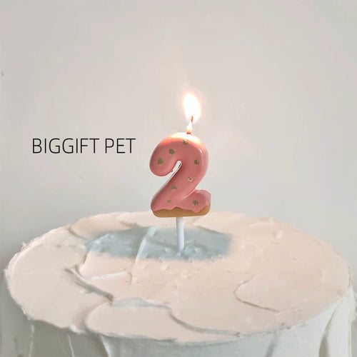 Pet Birthday Strawberry Donut Number Candle Set for Cats and Dogs, Cute Cartoon Cake Dessert Party Decoration