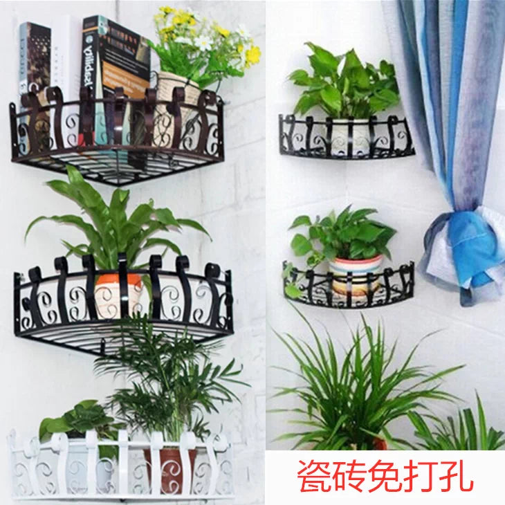 European Style Wrought Iron Wall-Mounted Plant Stand Shelf for Balcony & Corner Storage