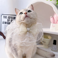 Pet Bowknot Mesh Collar with Pearl and Rhinestone Embellishments for Cats and Small Dogs