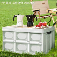 Foldable Outdoor Camping Storage Box with Wooden Lid for Car Trunk Organization