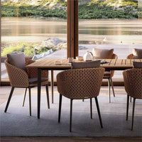 Outdoor Patio Wicker Dining Set with Aluminum Frame - 6 Piece Weather-Resistant Furniture for Garden, Balcony, Villa