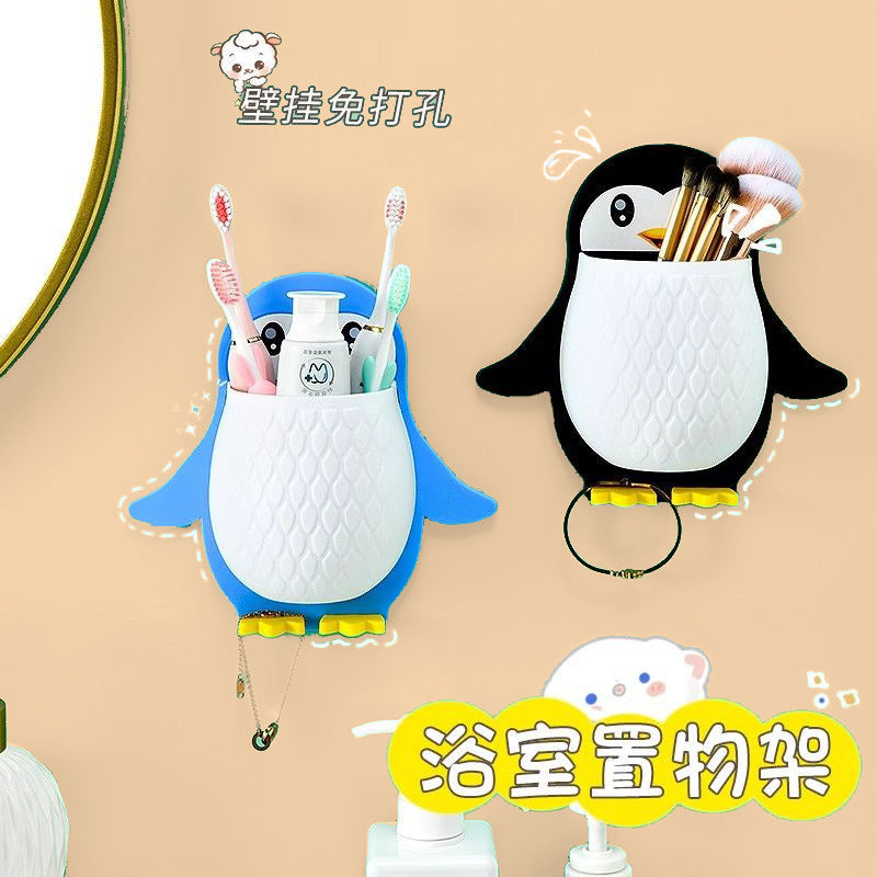 Cute Penguin Wall-Mounted Storage Rack for Bathroom and Bedroom