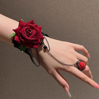 Gothic Lace Rose Wrist Cuff Bracelet & Necklace Set for Halloween Lolita Punk Style