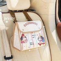 Cute Cartoon Car Seat Back Organizer Bag with Large Capacity Storage and Trash Bin Function