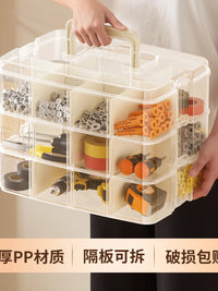 Multi-layer Transparent Storage Box with Handle, Portable Organizer for Tools, Hardware, and Crafts