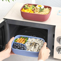Silicone Divided Lunch Box with Lid, Microwave Safe Food Storage Container for Students and Office Workers