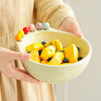 Avocado Ceramic Fruit Bowl with Forks Set, Creative Living Room Coffee Table Decor