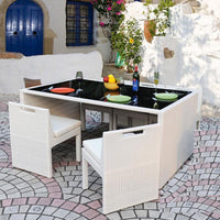 LBFHFC-016 Outdoor Patio Wicker Dining Set, Garden Rattan Table and Chairs for Balcony, Multi-Person Seating