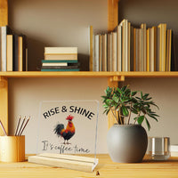 Rise & Shine Acrylic Coffee Lover Desk Decor with Wooden Base