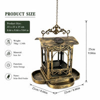Vintage Bronze Solar Bird Feeder Hanging Tray for Outdoor Garden