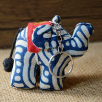 Handmade Tie-Dye Elephant Keychain from Yunnan Xishuangbanna, Thai Style Fabric Elephant Charm