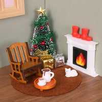 Christmas Dollhouse Miniature Fireplace Rocking Chair Set