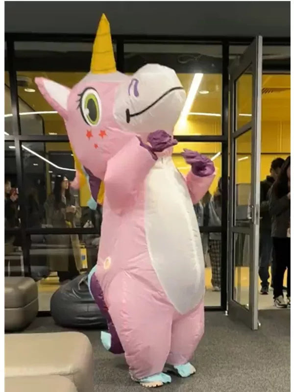 Inflatable Unicorn Costume for Adults and Kids, Funny Cartoon Cosplay Outfit for Christmas and Parties