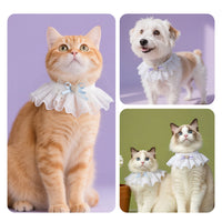 Pet Bib Collar with Bowknot Lace for Cats and Small Dogs, Cotton Bandana Scarf