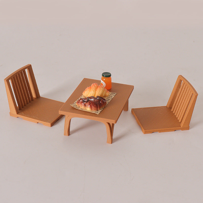 Miniature Japanese Style Table and Chair Set for BJD Dollhouse Decor