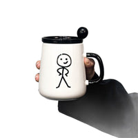 Creative Cartoon Ceramic Mug with Lid Couple Water Cup Home Coffee Cup Cute Graffiti Cup Gift