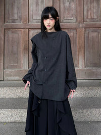 FG721 Original Design Scarf Collar Shirt Spring Minimalist Gender-Neutral Japanese Retro Style