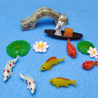 Miniature Landscape DIY Lotus Pond Ecosystem Kit with Fishing Boat and Fish Figurines