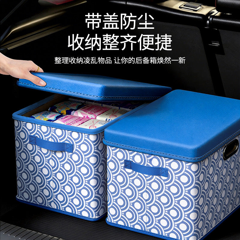 Foldable Car Trunk Organizer with Lid, Large Capacity Storage Bin for Vehicle Travel and Clothes