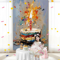 Oil Painting Style Birthday Cake Backdrop Tapestry for Baby Shower & Party Decoration