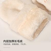 Cute Capybara Plush Half-Finger Flip-Top Touchscreen Gloves for Women, Winter Warm Thickened Student Cycling Cold Protection