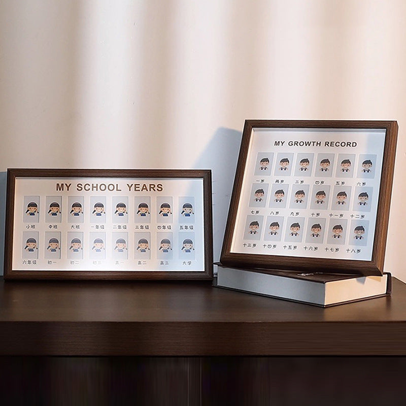 Kids School Years Growth Record Photo Frame Display for 1-inch ID Photos, Baby Campus Commemorative Picture Frame