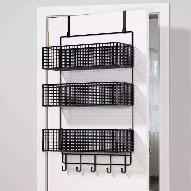 Over-the-Door Hanging Storage Rack with Hooks for Clothes and Baskets, No-Drill Wardrobe Side Organizer