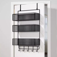 Over-the-Door Hanging Storage Rack with Hooks for Clothes and Baskets, No-Drill Wardrobe Side Organizer