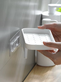 Wall-Mounted Punch-Free Bathroom Organizer with Toothbrush Holder and Liquid Soap Dispenser