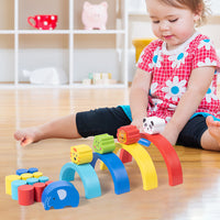 Kids Rainbow Animal Stacking Blocks Wooden Educational Toy