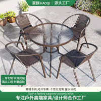 Outdoor Rattan Patio Dining Set with Glass Table and 4 Chairs